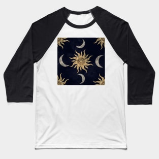 Gold Moon Sun Mandala Blue Night Sky Pattern Baseball T-Shirt